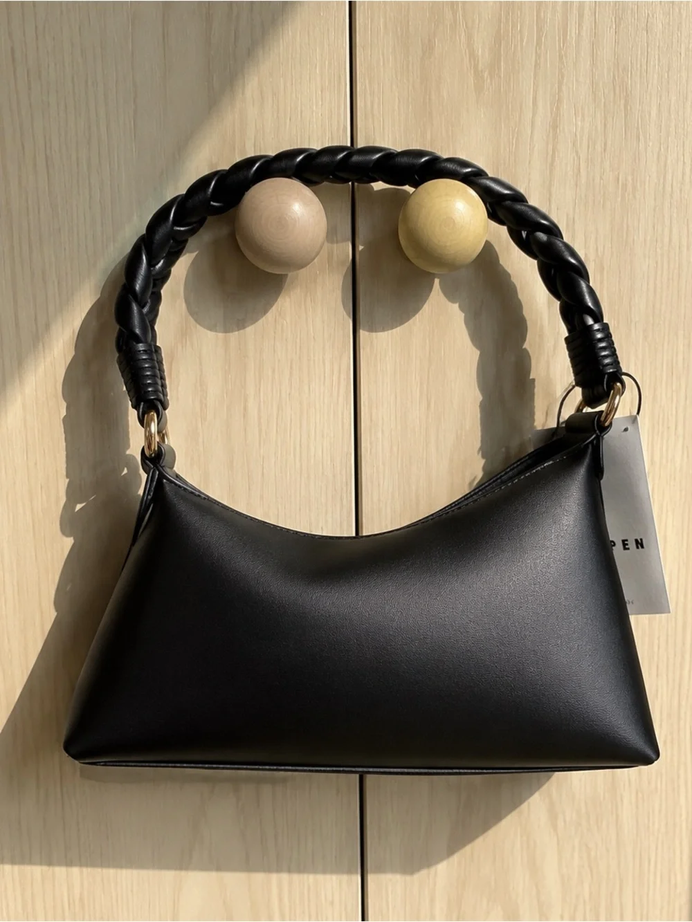 AUFEN Black Braided-Handle Shoulder Bag